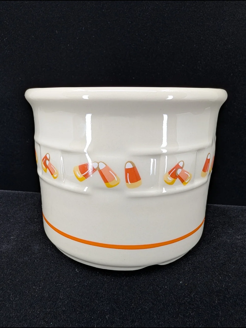 Longaberger Woven Traditions Candy Corn One Pint Crock Halloween Ceramic